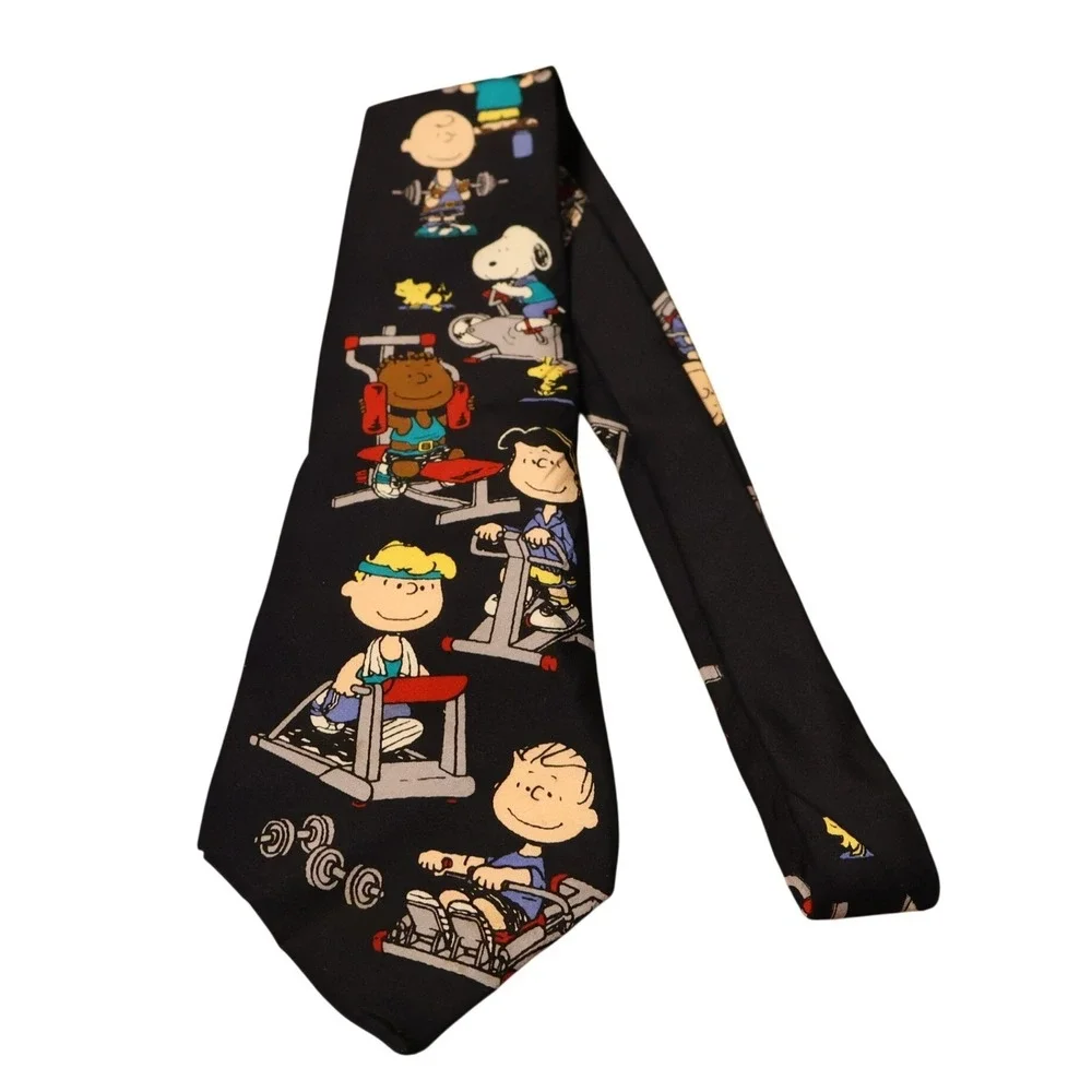 Peanuts Snoopy Gym No Pain No Gain Tie Mens Black Vintage Novelty Silk USA Made